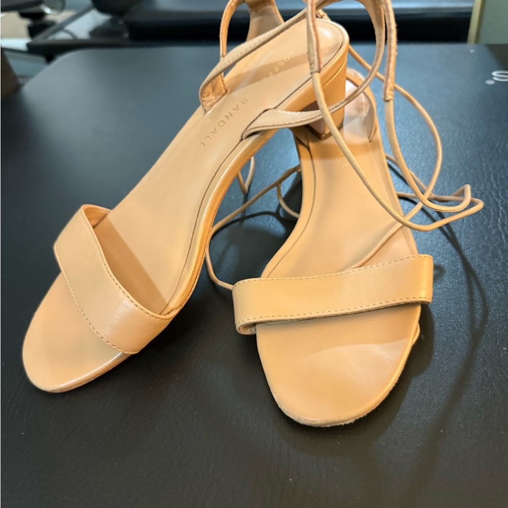 Loeffler Randall Tan Heeled Sandals with Ankle Wrap
